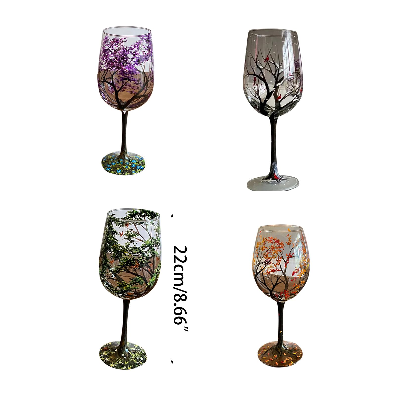 Leimezsty Four Seasons Tree Wine Glass Hand-Painted Art Glassware Unique Glasses Drinkware for Home Office Decorative Gift Cups Elegant Four Seasons Tree Wine Glasses