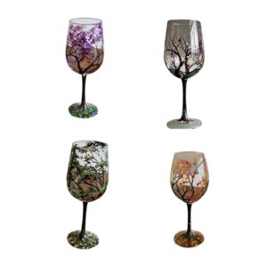 Leimezsty Four Seasons Tree Wine Glass Hand-Painted Art Glassware Unique Glasses Drinkware for Home Office Decorative Gift Cups Elegant Four Seasons Tree Wine Glasses