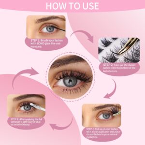 Cluster Lashes 72 Pcs VOOZT Super Strong Cluster Lashes mix8-16mm Thin Band Eyelash Clusters, Individual Cluster Lash, Natural DIY Lash Clusters Easy To Apply DIY at Home Use, V01 D Curl Mix 8-16mm