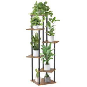 oppro 6 tier tall corner plant stands indoor, 45inch large metal wood flower pot shelf for multiple plants, tiered plant holder display rack for outdoor balcony garden patio living room (black)