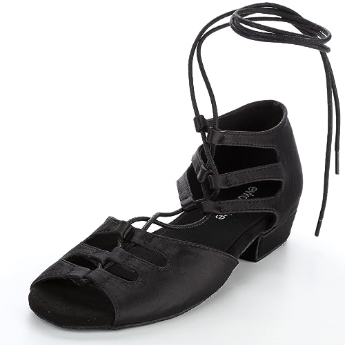 Women Ballroom Dance Shoes for Social Performance Professional Latin Salsa Practice Dancing,low heel women dance shoes, flat women dance shoes. (Black-0.70 Inch Heel, numeric_8)