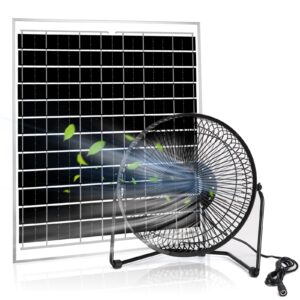 blessny 8" solar powered fan, 20w solar panel power fans for greenhouse or chicken coop air circulation cooling, 2010 rmp high velocity, 36db quiet operation, 19.5ft long cord (black)