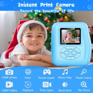 WEOLULI Kids Camera Instant Print, Birthday Gifts for 3 4 5 6 7 8 9 Year Old Girls Boys,Digital Camera for Toddler,Toys for Kids Age 4-8 with 3 Rolls Print Paper,32GB Card(Blue)