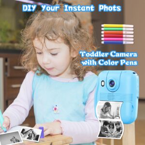 WEOLULI Kids Camera Instant Print, Birthday Gifts for 3 4 5 6 7 8 9 Year Old Girls Boys,Digital Camera for Toddler,Toys for Kids Age 4-8 with 3 Rolls Print Paper,32GB Card(Blue)