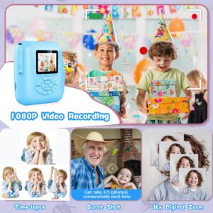 WEOLULI Kids Camera Instant Print, Birthday Gifts for 3 4 5 6 7 8 9 Year Old Girls Boys,Digital Camera for Toddler,Toys for Kids Age 4-8 with 3 Rolls Print Paper,32GB Card(Blue)