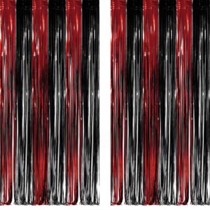 black red party streamers backdrop - greatril foil fringe tinsel for stranger/friday party - 3.2ft x 8.2ft - 2 packs