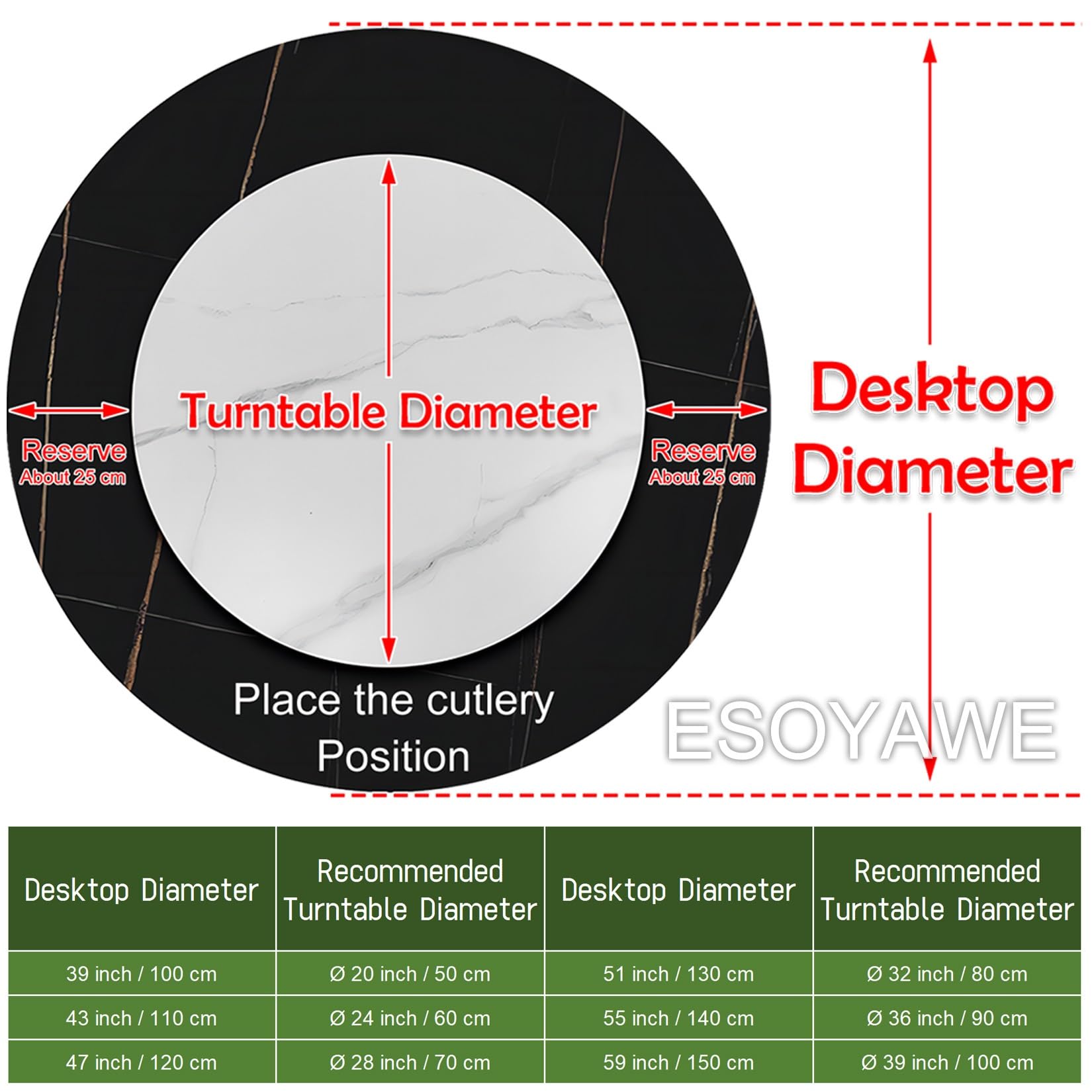 Lazy Susan Dining Table Turntable Tabletop Rotating Serving Tray, Diameter Ø 20" 24" 28" 32" 36" 39" Round Wooden Rotating Service Plate, For Restaurants, Kitchens