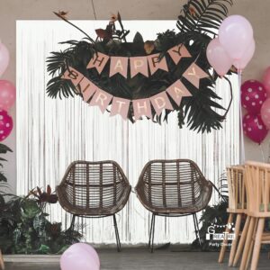 White Party Streamers Decoration - GREATRIL Foil Fringe Backdrop for Daisy Groovy Birthdays/Anniversary/Graduations/Bridal Shower/Cocktail/Prom/Gala - 3.2ft X 8.2ft - 2 Packs