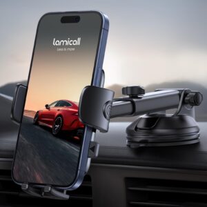lamicall car phone holder - [strongest military-grade suction cup] phone holders for your car quick release adjustable car phone mount holder dashboard for iphone samsung smartphone truck