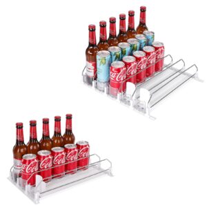 drink organizer for fridge, self-sliding soda can organizer for refrigerator and adjustable width, 12oz 16oz 20oz drinks can be accommodated, up to 40+ cans（5+3 rows）