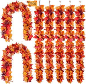 duhouse 7pack fall maple leaves garland 6ft hanging artificial fall garland autumn leaves vine for halloween thanksgiving christmas home outdoor decoration