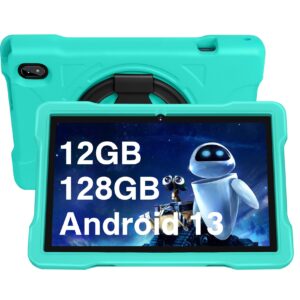 2024 kids tablet, 10 inch android 13 tablets for kid toddler 12gb+128gb 6000mah tablet with shockproof case, 5g wifi, kids space parental control, 1280x800 hd touchscreen, bluetooth,dual camera -green