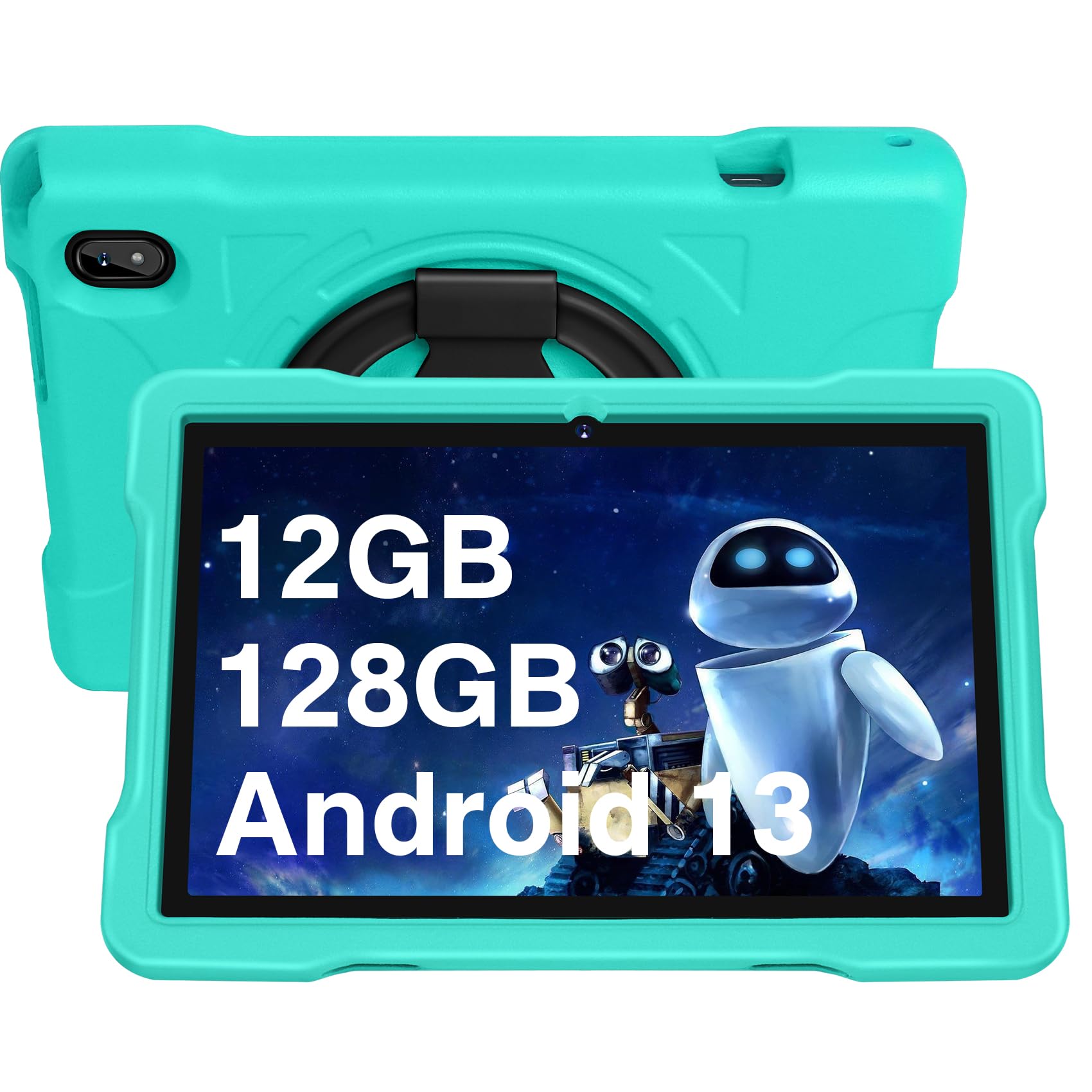 2024 Kids Tablet, 10 inch Android 13 Tablets for Kid Toddler 12GB+128GB 6000mAh Tablet with Shockproof Case, 5G WiFi, Kids Space Parental Control, 1280x800 HD Touchscreen, Bluetooth,Dual Camera -Green