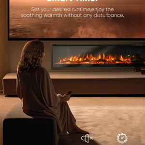 50" Electric Fireplace Inserts and Wall Mounts with Remote Controls 12 Realistic 3D Flame Colors, 750/1500 W Heater, Adjustable Temperature 62F to 82F, Low Noise, 8 Hour Timer, Log and Crystals