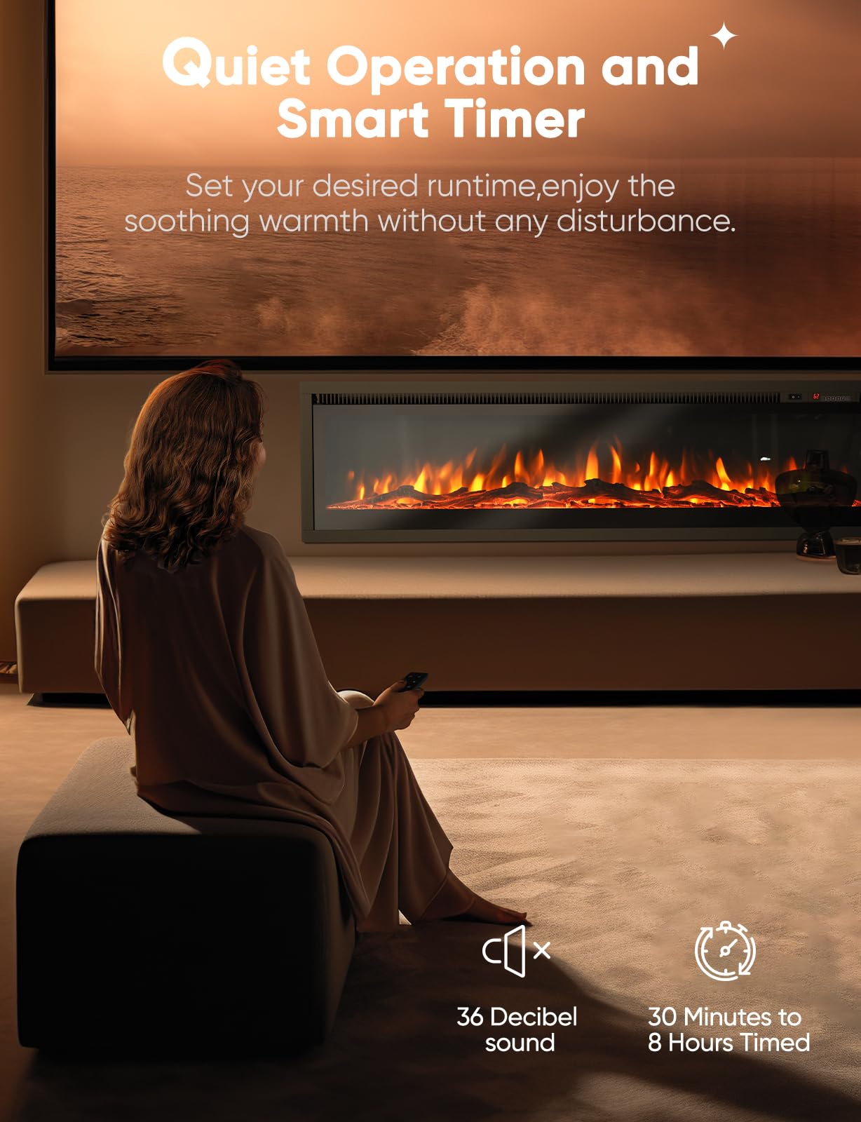 50" Electric Fireplace Inserts and Wall Mounts with Remote Controls 12 Realistic 3D Flame Colors, 750/1500 W Heater, Adjustable Temperature 62F to 82F, Low Noise, 8 Hour Timer, Log and Crystals