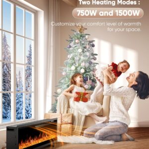 50" Electric Fireplace Inserts and Wall Mounts with Remote Controls 12 Realistic 3D Flame Colors, 750/1500 W Heater, Adjustable Temperature 62F to 82F, Low Noise, 8 Hour Timer, Log and Crystals