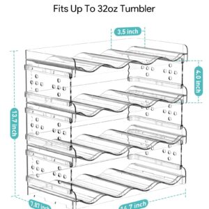 4 Tier Water Bottle Organizer - 16 Bottles, Stackable Cup Organizer for Cabinet, Countertop, Pantry & Fridge, Free-Standing Kitchen Tumbler Storage Holder for Wine and Drink Bottles, Clear Plastic