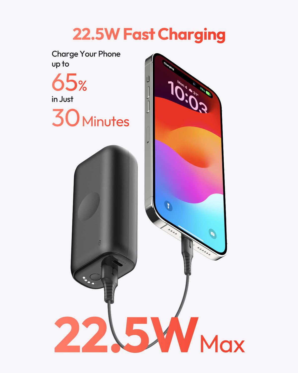 Bilivein Power Bank Portable Charger - 10000mAh Portable Phone Charger 22.5W Fast Charging External Battery Pack with Built-in Cable for Apple Watch Series 8/7/6/Se/5/4, iPhone 14/13/12 Pro Max