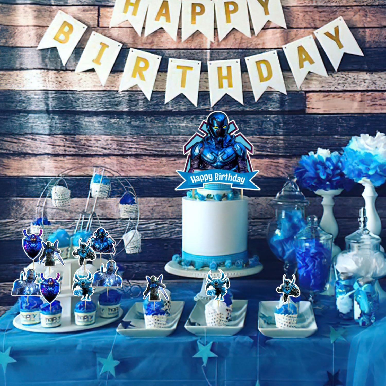 𝓑𝓵𝓾𝓮 𝓑𝓮𝓮𝓽𝓵𝓮 Birthday Party Decorations,𝓑𝓵𝓾𝓮 𝓑𝓮𝓮𝓽𝓵𝓮 Party Supply Set for Kids with 1 Happy Birthday Banner Garland , 13 Cupcake Toppers,18 Balloons for 𝓑𝓵𝓾𝓮 𝓑𝓮𝓮𝓽𝓵𝓮 Party Supplies