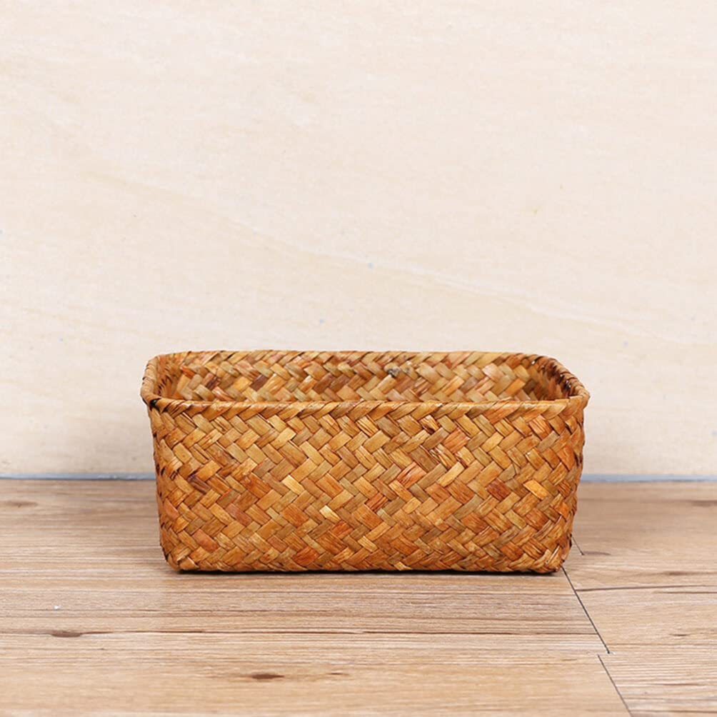 Luxshiny Storage Bins Seagrass Wicker Baskets Basket Hand Woven Storage Bin Rattan Shelf Baskets Key Bowl for Desktop Case Sugar Packet Sundries Holder Random Color M