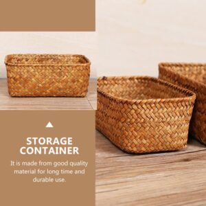 Luxshiny Storage Bins Seagrass Wicker Baskets Basket Hand Woven Storage Bin Rattan Shelf Baskets Key Bowl for Desktop Case Sugar Packet Sundries Holder Random Color M