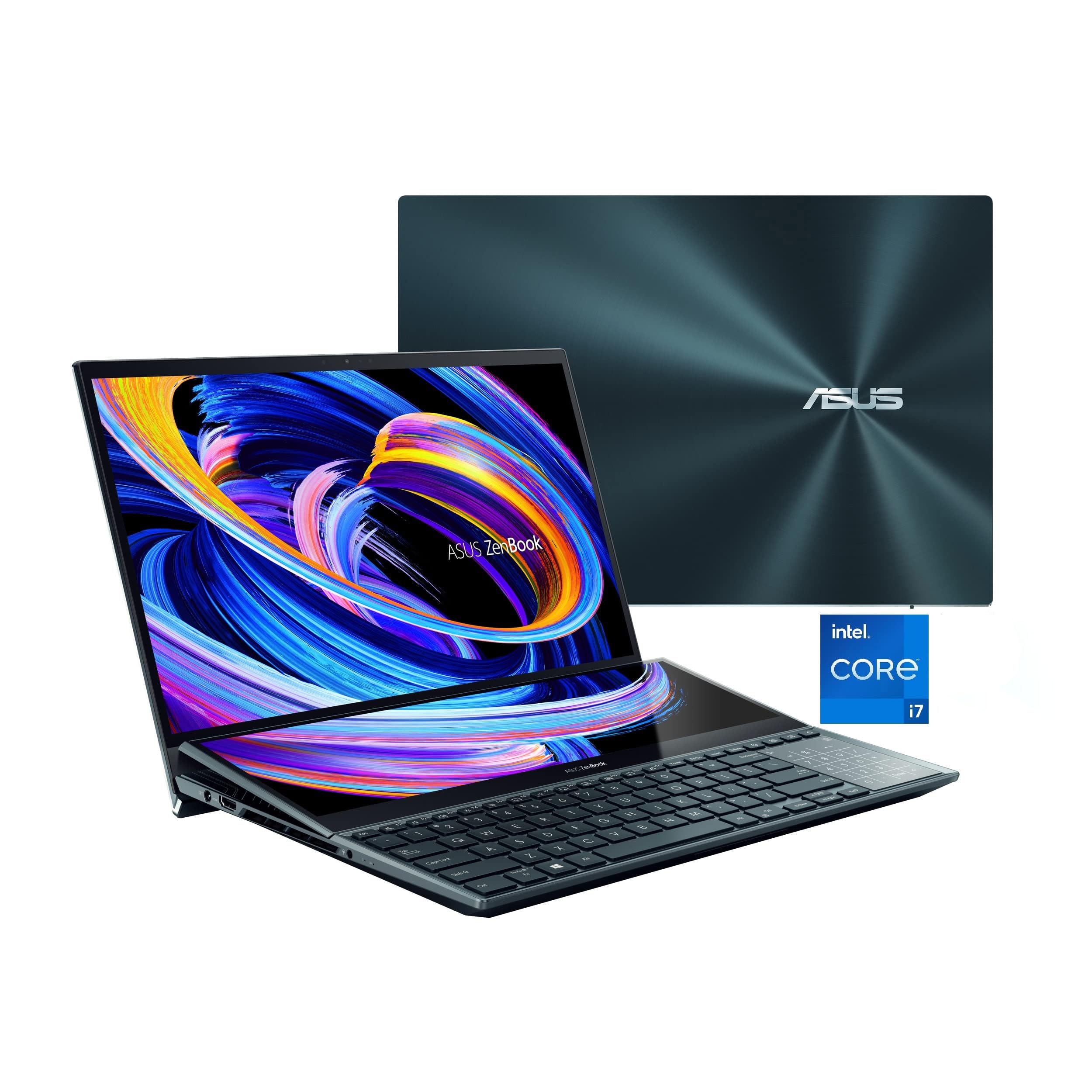 ASUS 2023 Newest ZenBook Pro Duo 15 Laptop, 15.6” OLED 4K Touchscreen, Intel Core i7-12700H (14 core), NVIDIA GeForce RTX 3060, 16GB RAM, 1TB SSD, ScreenPad Plus, Windows 11 Home, Celestial Blue