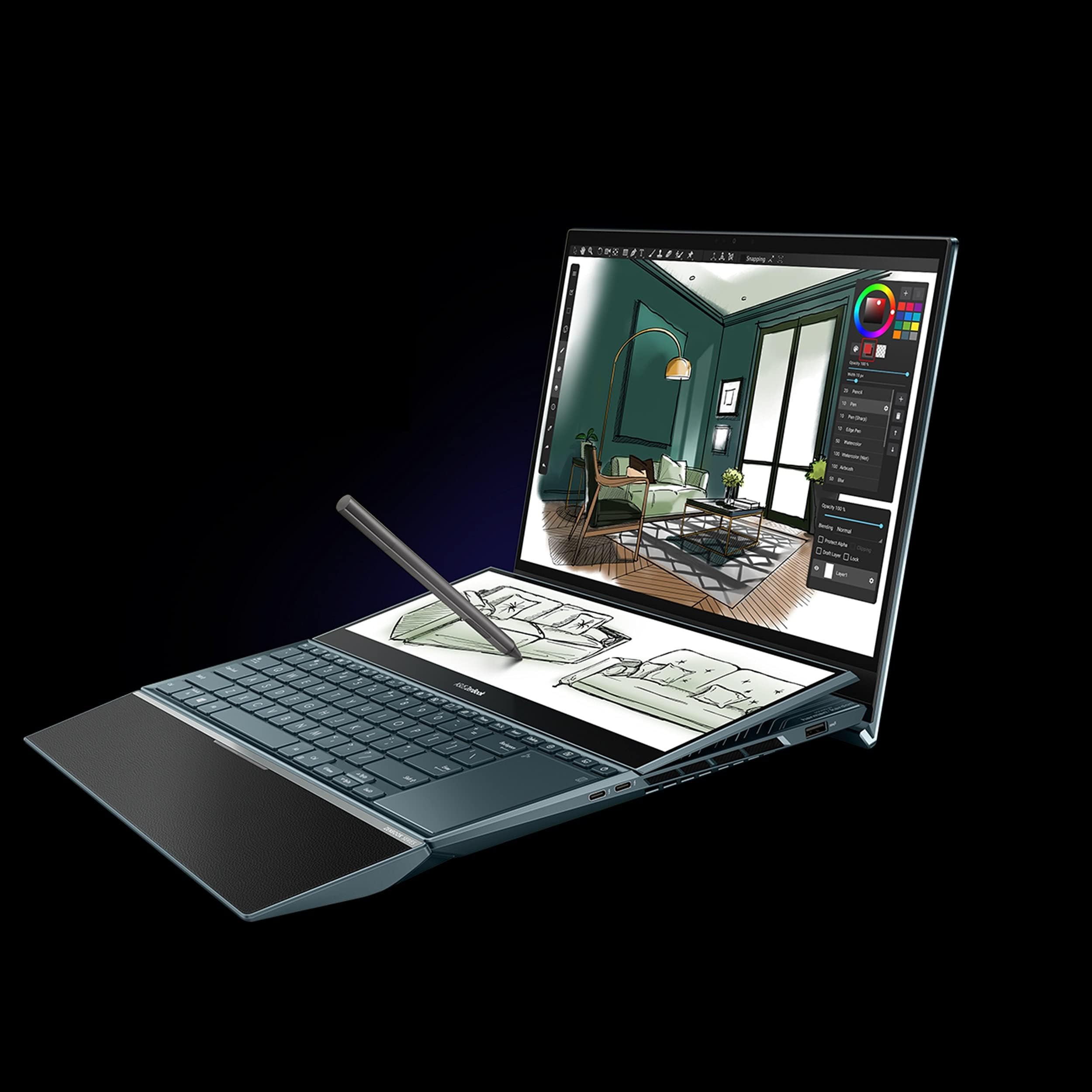 ASUS 2023 Newest ZenBook Pro Duo 15 Laptop, 15.6” OLED 4K Touchscreen, Intel Core i7-12700H (14 core), NVIDIA GeForce RTX 3060, 16GB RAM, 1TB SSD, ScreenPad Plus, Windows 11 Home, Celestial Blue