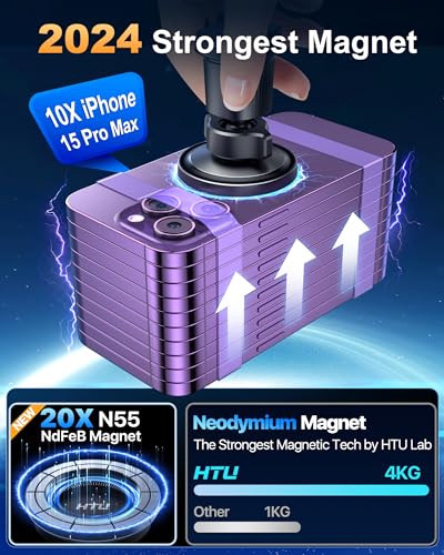 [2024 Newest Upgraded] for MagSafe Car Vent Mount HTU [Best Magnets] Car Phone Holders for iPhone, Hook Handsfree 360° Rotation Magnetic Phone Holder Car for iPhone 15 14 13 12 Pro Max Plus Mini,Black