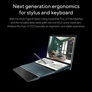 ASUS 2023 Newest ZenBook Pro Duo 15 Laptop, 15.6” OLED 4K Touchscreen, Intel Core i7-12700H (14 core), NVIDIA GeForce RTX 3060, 16GB RAM, 1TB SSD, ScreenPad Plus, Windows 11 Home, Celestial Blue