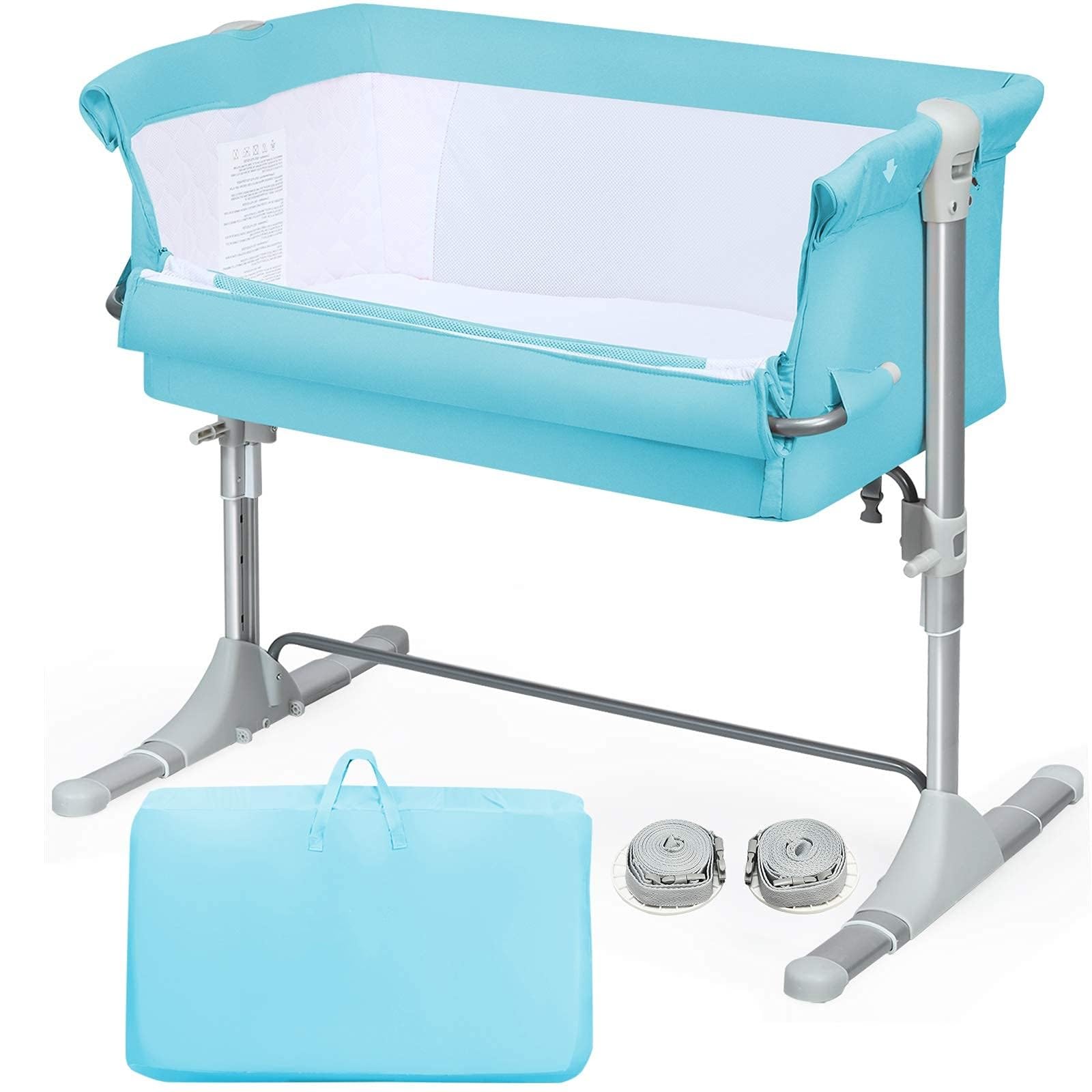 KOTEK Baby Bassinet, Portable Travel Bedside Sleeper with Detachable/Washable Mattress & Adjustable Height/Angle, Carry Bag, Breathable Mesh, Newborn Co Sleeper Baby Crib Bed for Infants (Green)