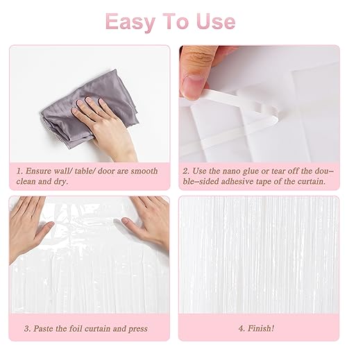 RUBFAC 3pcs 3.3x8.2 Feet White Fringe Backdrop Curtains,Tinsel Streamers Birthday Party Decorations,Fringe Backdrop for Birthday Girl Princess Bachelorette Party Decor