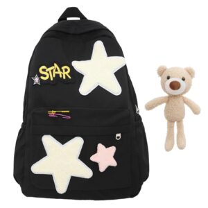 hunmui y2k backpack, cute kawaii aesthetic backpack for women, portable daypacks for travel (black)