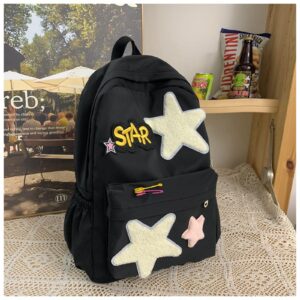 hunmui Y2k Backpack, Cute Kawaii Aesthetic Backpack for Women, Portable Daypacks for Travel (Black)