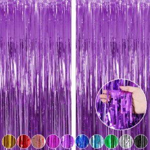 fringe curtains party decorations, tinsel streamers birthday party decorations, fringe backdrop for graduation, baby shower, gender reveal, disco party (2 pack, purple)