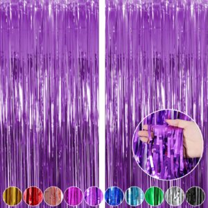 Fringe Curtains Party Decorations, Tinsel Streamers Birthday Party Decorations, Fringe Backdrop for Graduation, Baby Shower, Gender Reveal, Disco Party (2 Pack, Purple)