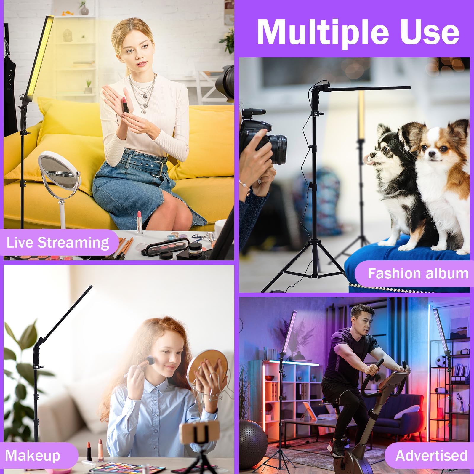 Kanayu 4 Pack LED Video Lighting Stick Wand Kit, Adjustable Photography Lights with 22-63 Tripod 9 Color Filters 5500K 90 Bead Photoshoot Fill Lights Portable Studio Lights for Live Streaming CRI 80+