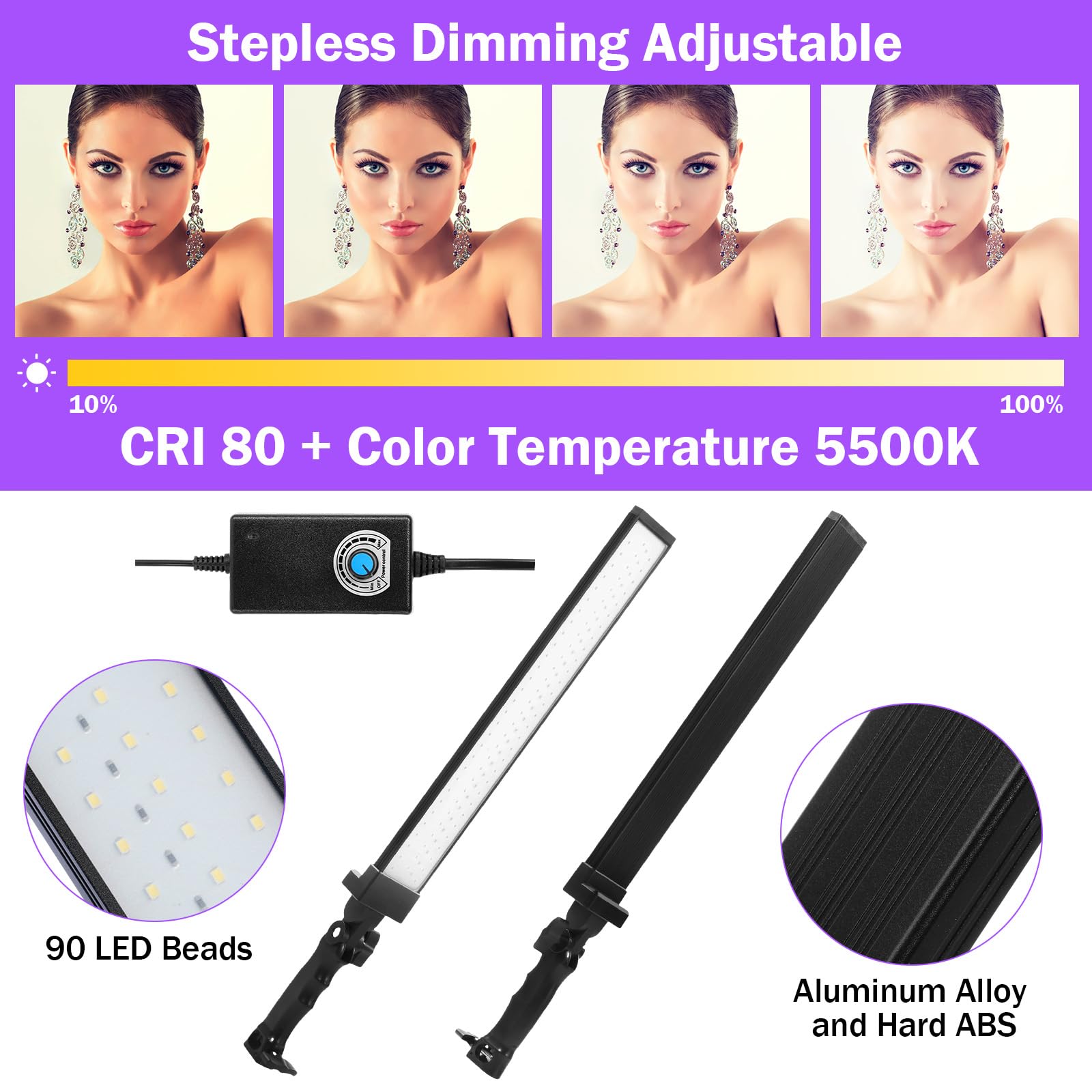 Kanayu 4 Pack LED Video Lighting Stick Wand Kit, Adjustable Photography Lights with 22-63 Tripod 9 Color Filters 5500K 90 Bead Photoshoot Fill Lights Portable Studio Lights for Live Streaming CRI 80+