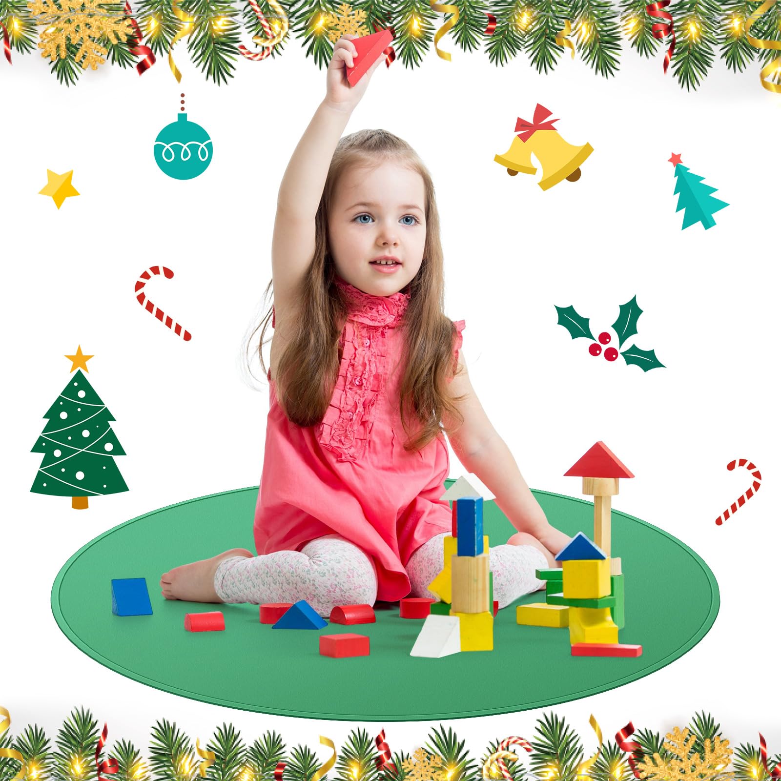 Timgle Christmas Tree Stand Mat 35inch Christmas Tree Mat Heavy Duty Silicone Christmas Tree Floor Protector Waterproof Christmas Tree Stand Pad from Spills and Scratches, Christmas Home Decor (Green)