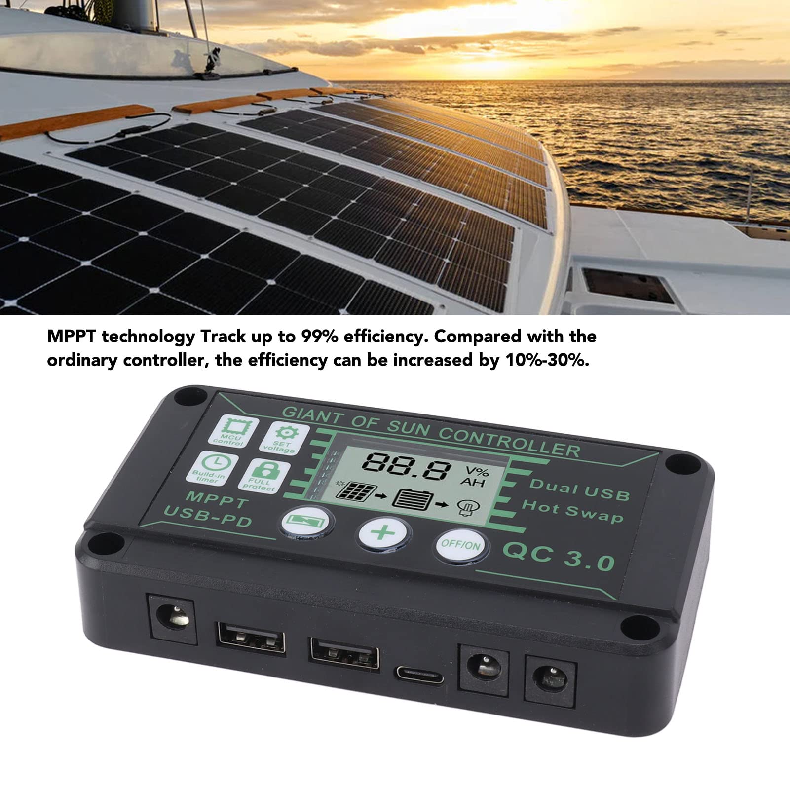 MPPT Tracking Charge Controller, Intelligent Protection Solar Charge Controller for Camping MPPT Solar Charge Controller Solar Panel Charge Controller