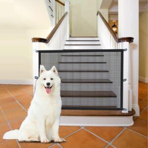 dog gate for the house pet gate for stairs no drilling - 43.3" w x 28.3" h retractable dog gate mesh baby gate for stair no drill pet gate puppy gate for stairs & doorways (s) (s) (s)