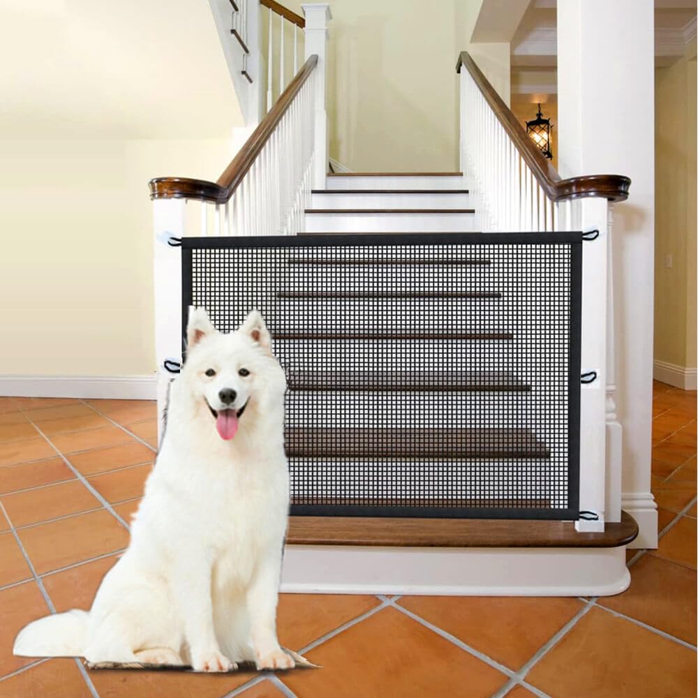 Dog Gate for The House Pet Gate for Stairs No Drilling - 43.3" W x 28.3" H Retractable Dog Gate Mesh Baby Gate for Stair No Drill Pet Gate Puppy Gate for Stairs & Doorways (S) (S) (S)