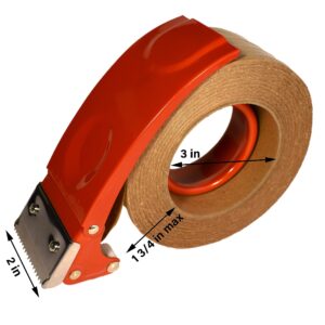 Heavy Duty Steel Packing Tape Dispenser - for 2 inch Wide Tape with 3 inch Inner Paper Core - Hand-Held Professional Quality Metal Packaging Tape Dispenser for Sealing Moving and Shipping Boxes, Red