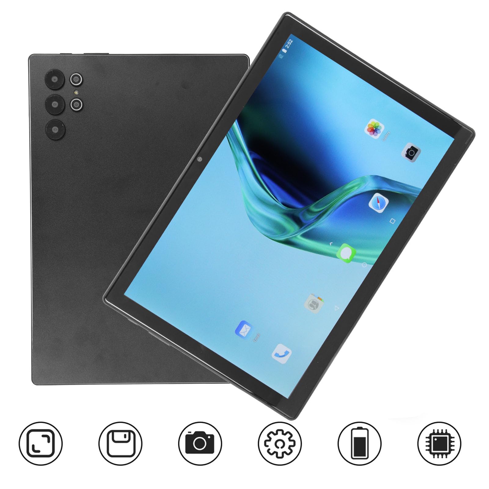 FOLOSAFENAR 10.1in HD Tablet, Dual SIM Dual Standby Octa Core Tablet Aluminum Alloy 4G LTE to Work (Black)