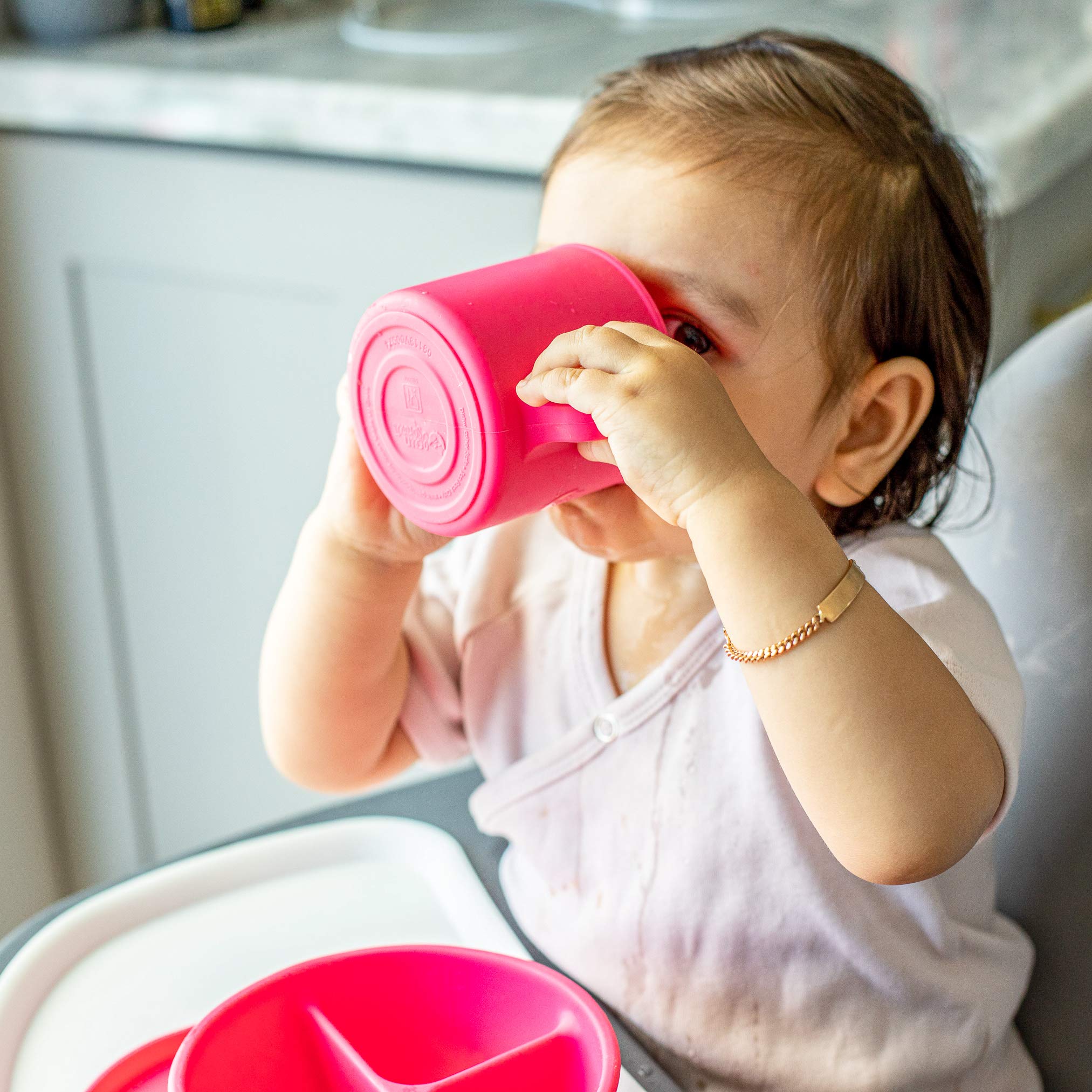 green sprouts Learning Cup |Helps toddler develop independent drinking skills | Easy-grip handles | Heat-Resistant |Dishwasher Safe | Aqua 2-pk, Small