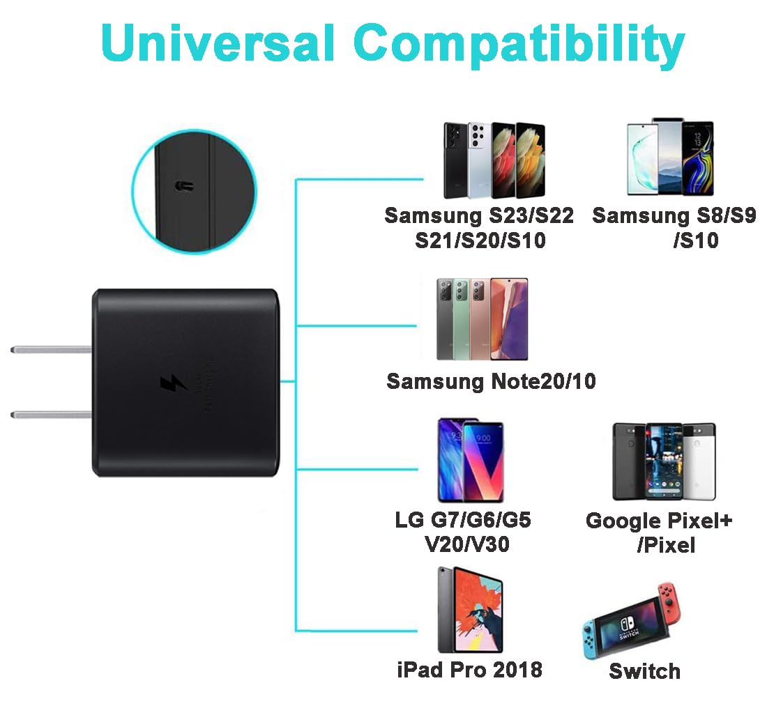 Samsung 45W USB C Charger,S24 Ultra Charger Super Fast Charging Cable Type C Android Phone Charger Block & 6.6Ft Cord for Samsung Galaxy S24Ultra/S24/S24+/S23/S23 Ultra/S23+/Note 10/20/S21,Tab S7/S8