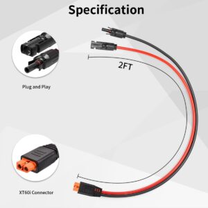 LIOFYN Solar to XT60i Connector Cable 10AWG 2FT Solar Panel Connector to XT60i Charging Cable for RV Portable Power Station Solar Panels