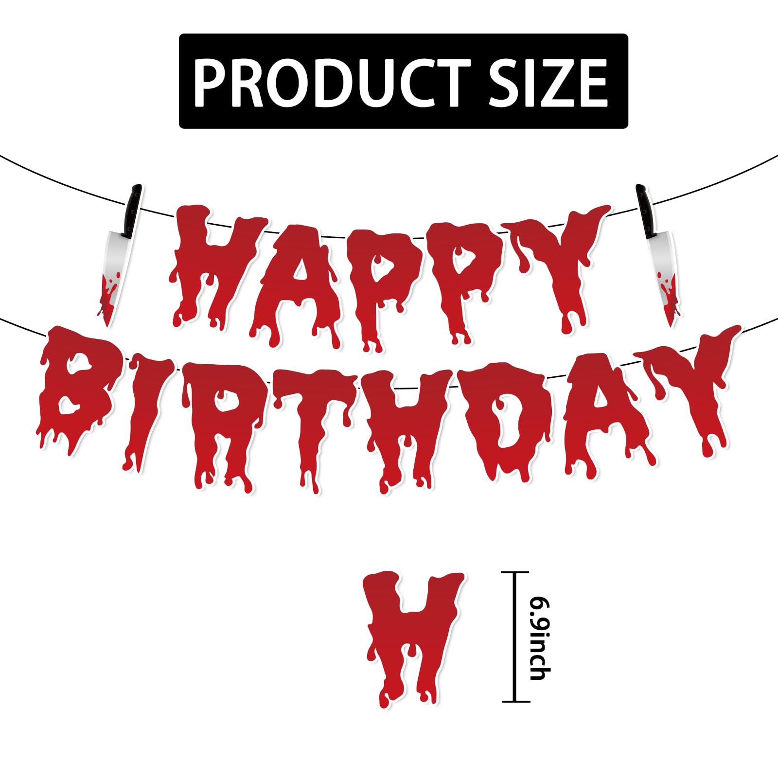 Horror Birthday Decorations，Horror Movie Halloween Decorations Includes 1Pc Happy Birthday Banner and 8Pcs Horror Movie Party Decorations Hanging Swirls, Horror Movie Birthday Decorations for