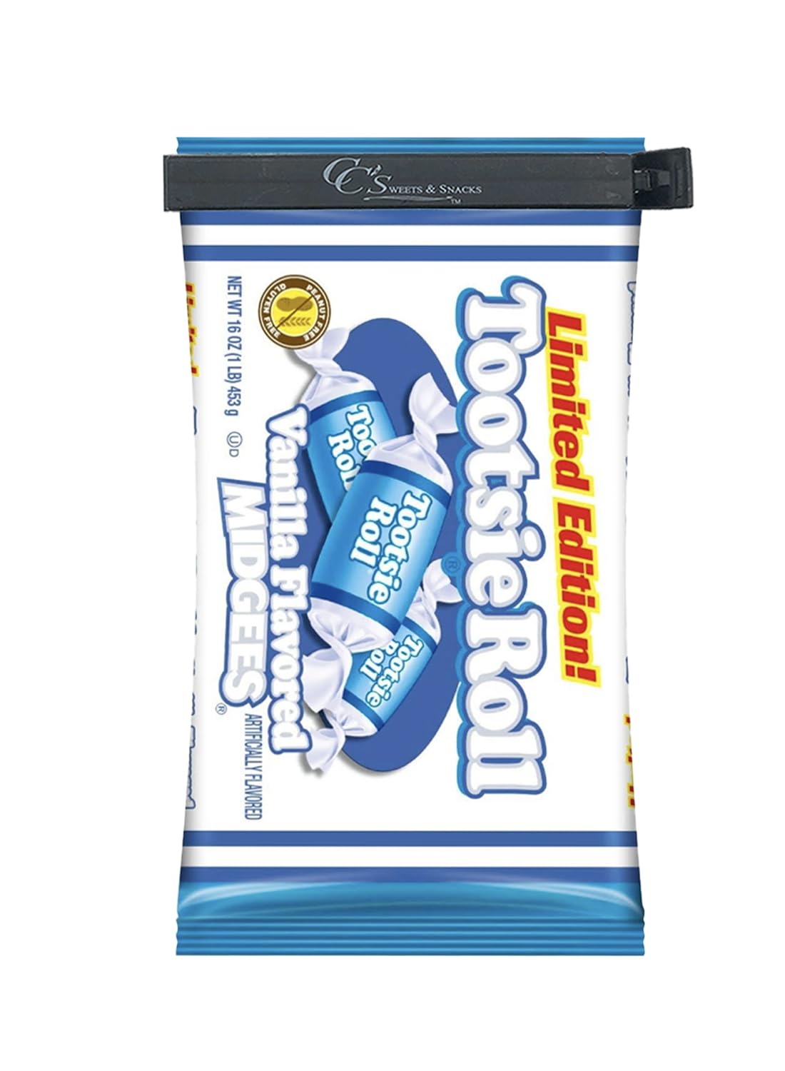 Vanilla Tootsie Rolls Midgees Candy Limited Edition 16 Oz (2 Pack) w/CC's Sweets & Snacks Bag Clip