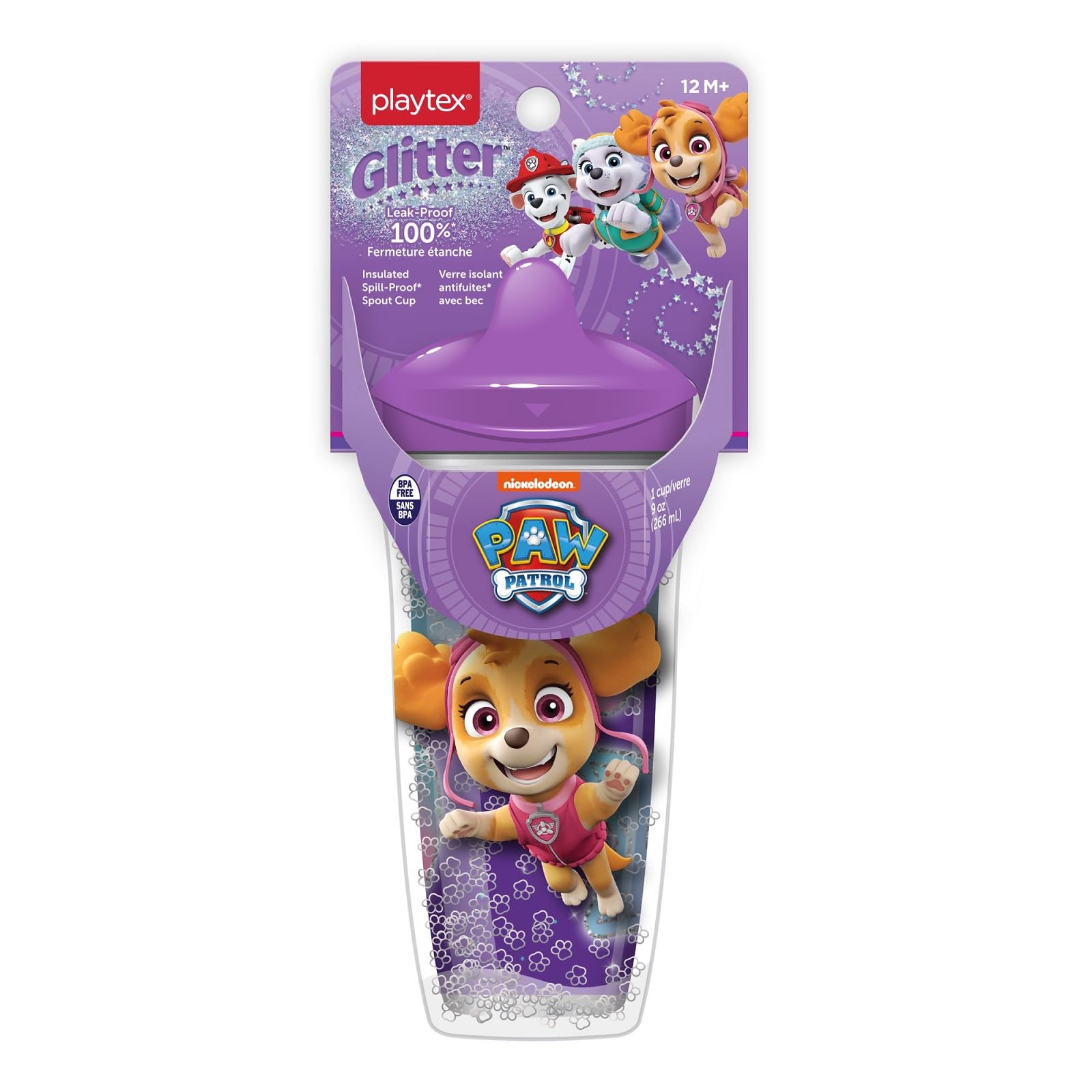 Playtex Baby Sipsters Stage 3 PAW Patrol Sippy Cups, Spill-Proof, Leak-Proof, Insulated, Glitter - Purple, 9 Oz, 1 Count