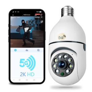 ojr 2k hd light bulb security camera, 5g/2.4g wifi ptz camera wireless outdoor, motion detection and alarm, full color night vision, two-way audio, easy installation